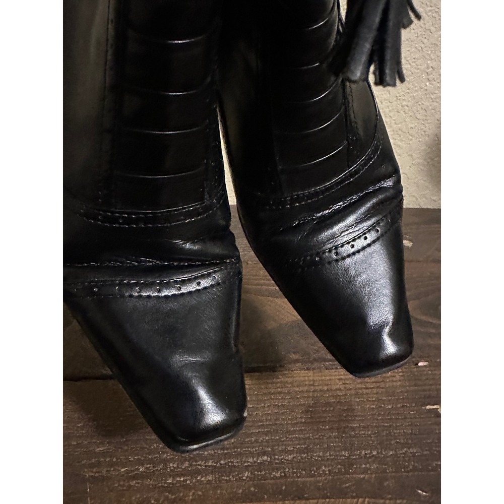 Liz Claiborne Lorraine Black Faux Leather Tassel Kitten Heel Mid-Calf Boots 7.5M - Picture 7 of 14